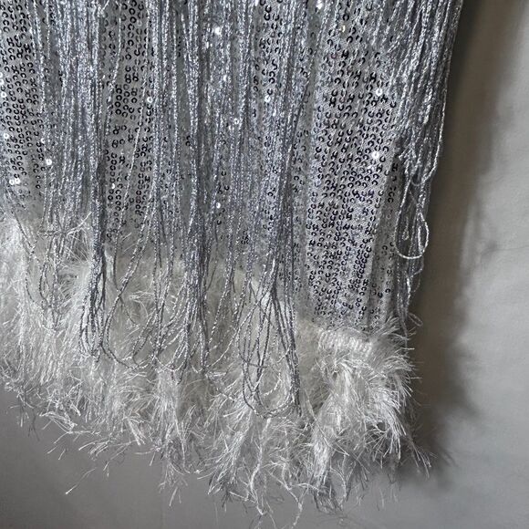 12th Tribe NWT Woman's Disco Fever Silver Fringe Sleeveless Mini Dress Size M - Picture 8 of 15